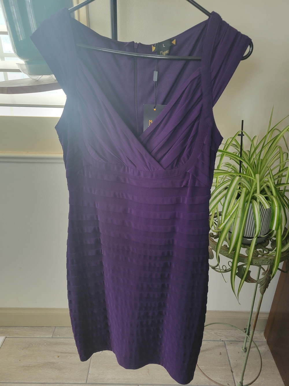 Elegant Miss May Purple V-Neck Women's Dress